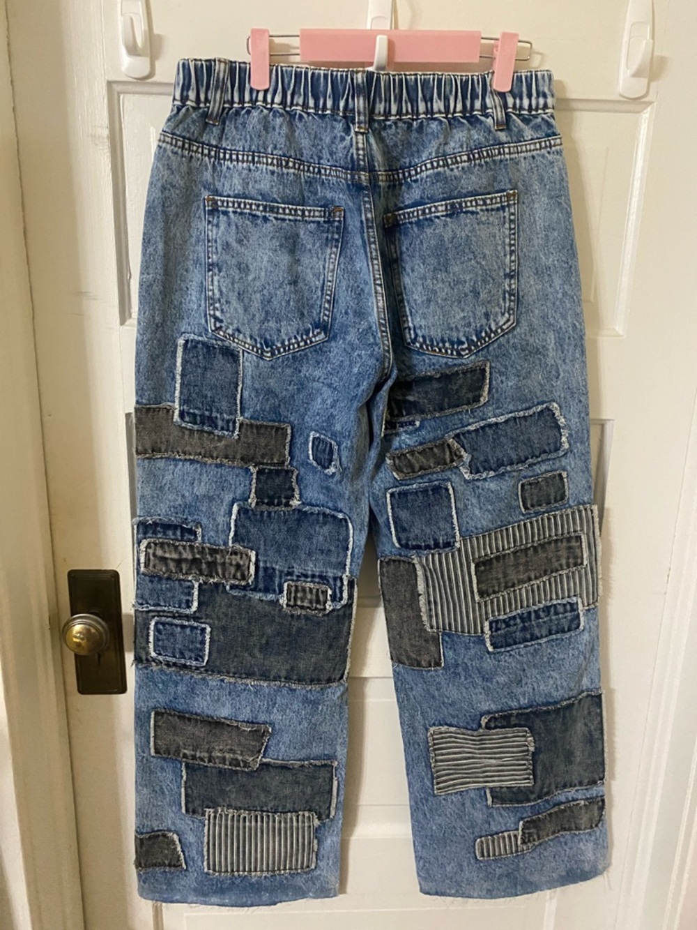 Oli & Hali Multi-Patchwork Wide Leg Denim Jeans - NIB Waist 32” Inseam 31”. - Picture 3 of 13